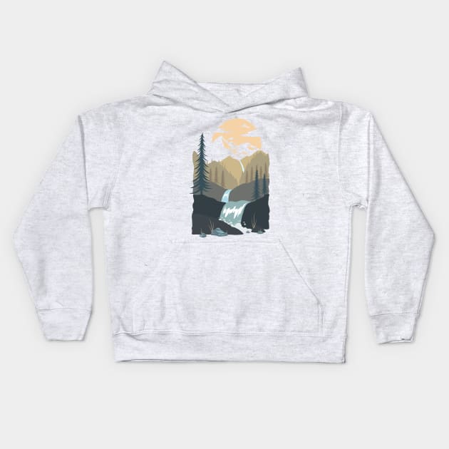 Pine forest set in the mountains at sunrise Kids Hoodie by Orange-C